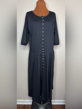 Sunbelt 80’s Dropwaist Black Button-Front Midi Dress One Size